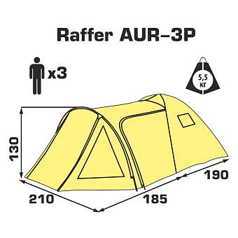 Палатка Raffer Aura-III (185+190)*210*130см (AUR-3P)